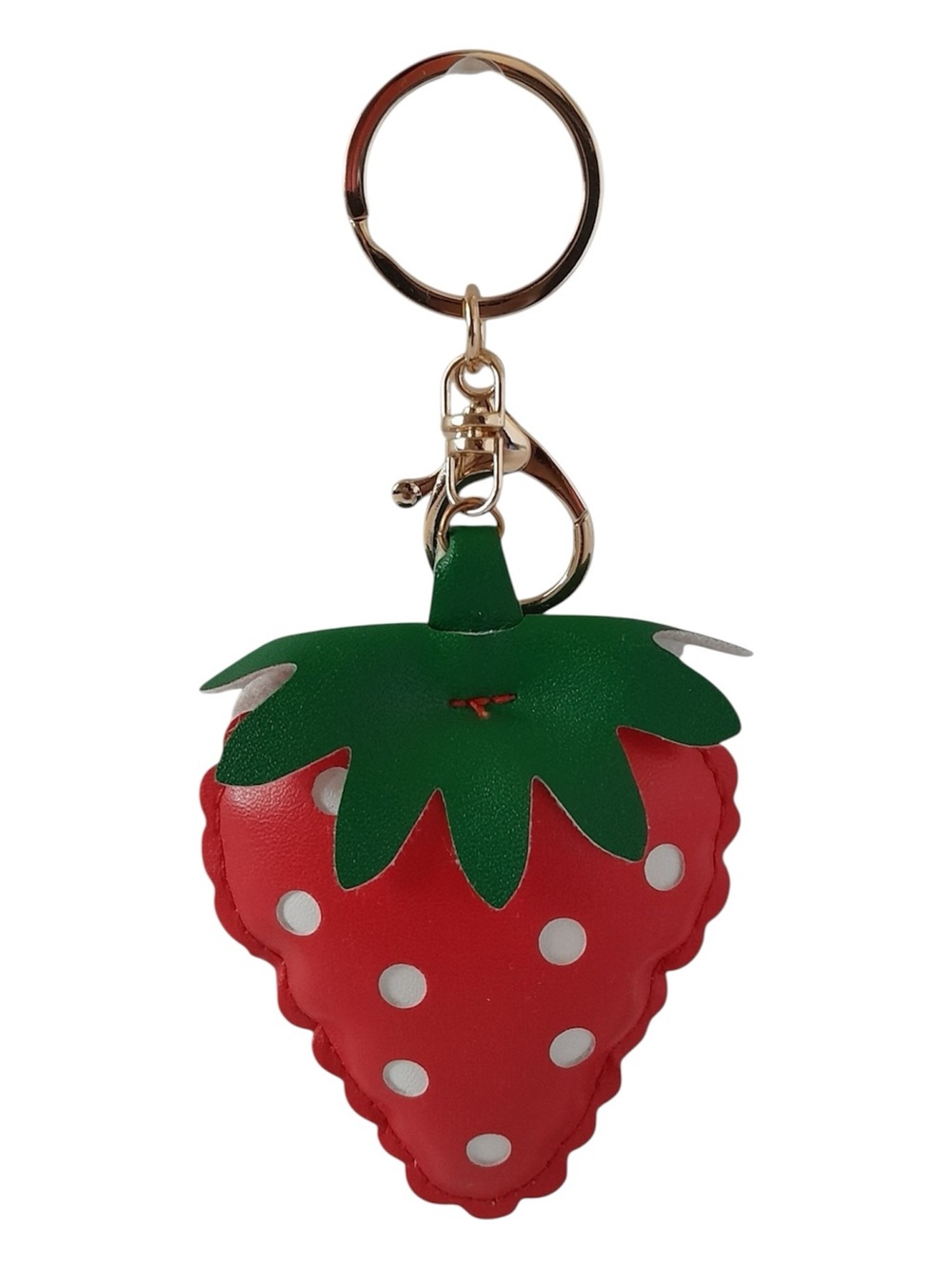 Strawberry Bag Charm Red Polka Dot Faux Leather Purse Keychain - Picture 4 of 4